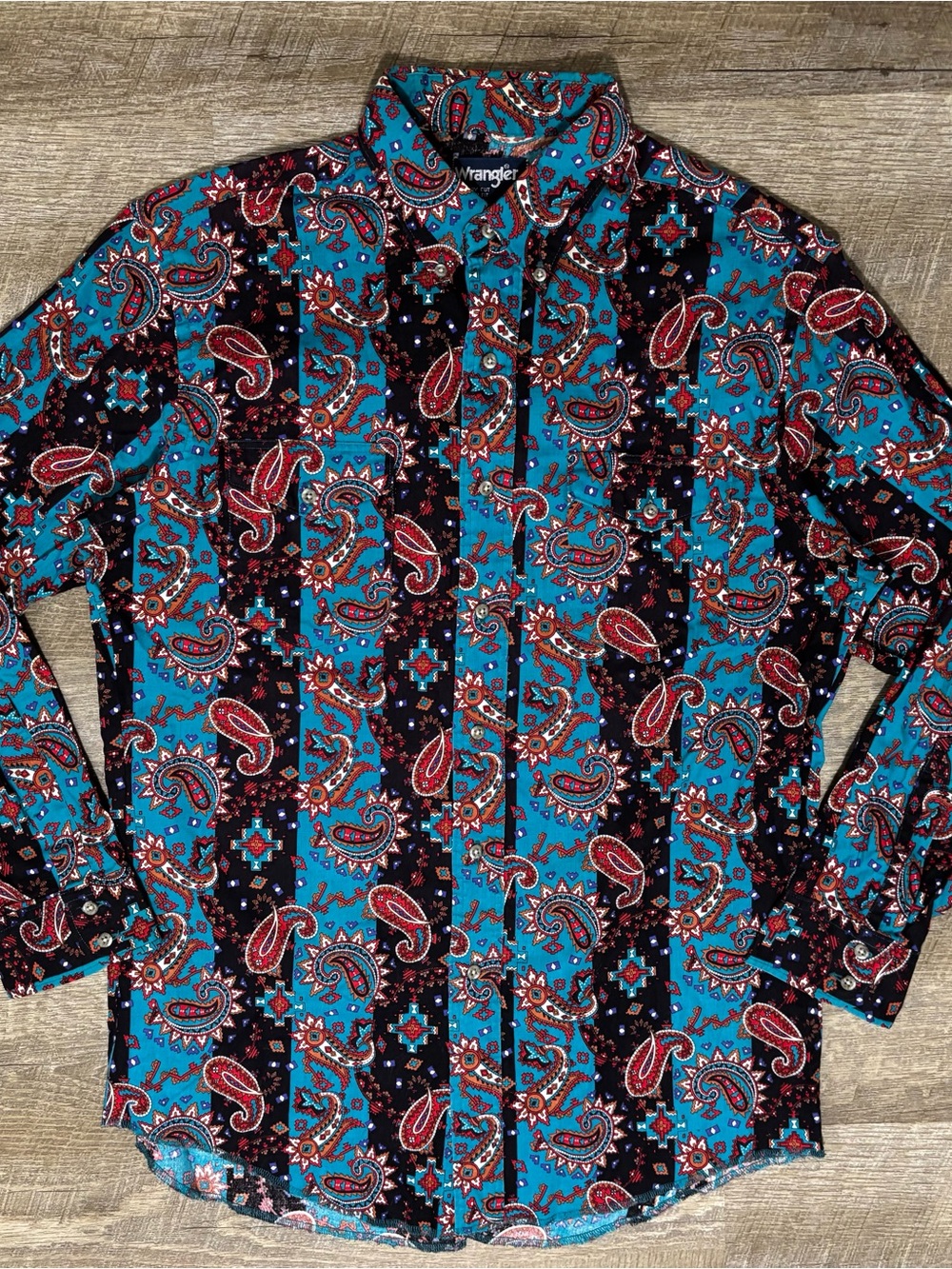 Vintage Wrangler Brushpopper Shirt Men's 16-33 X-Long Tails Aztec Paisley L/S